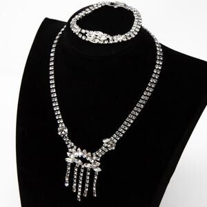 VTG Bridal Crystal Necklace & Bracelet Set Sparkling Rhinestone Wedding Jewelry